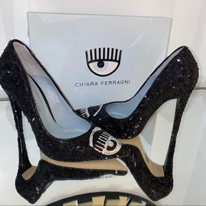 CHIARA FERRAGNI Sequin Pointed-Toe Pumps (Size 8)